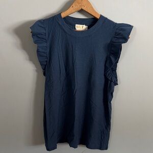 Nation Navy Ruffle Sleeve Women's Top